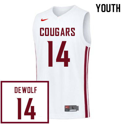 Youth #14 Matt DeWolf Washington State Cougars College Basketball Jerseys Sale-White - Click Image to Close